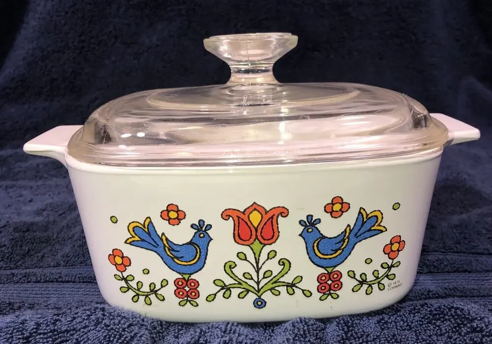 CorningWare 1.5 Quart Square Casserole Dish Lid Blue Birds A-1 1/2- B